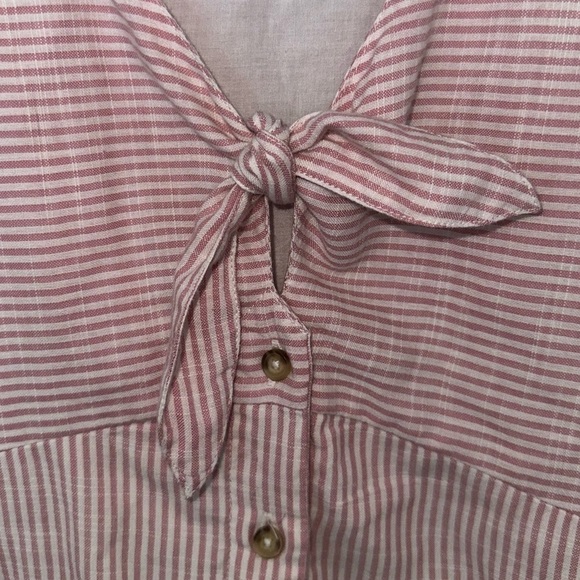 Abercrombie & Fitch Pink Striped Tie Front Cotton Button Front Retro Boho Dress - Picture 6 of 12